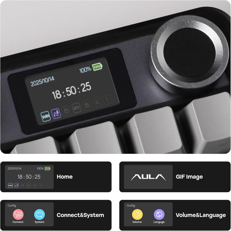 EPOMAKER X Aula F108 PRO Wireless Gaming Keyboard with Screen, 8000mAh Battery, 104 Hot-Swappable and Programmable Keys and Knob, RGB Backlight, for Mac/PC/Android (Black Gradient) - Image 4